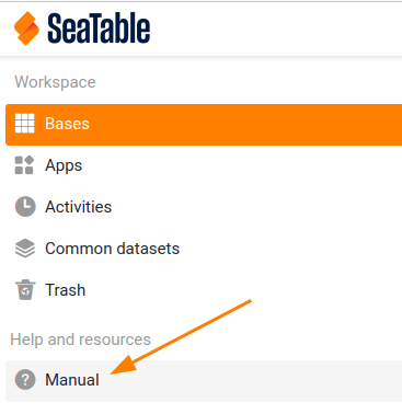 SeaTable Manual link in main navigation