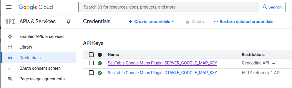 Create two API keys for Google Maps